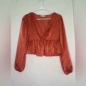ALTAR’D STATE COPPER ORANGE METALLIC FLOWY BLOUSE SZ SMALL